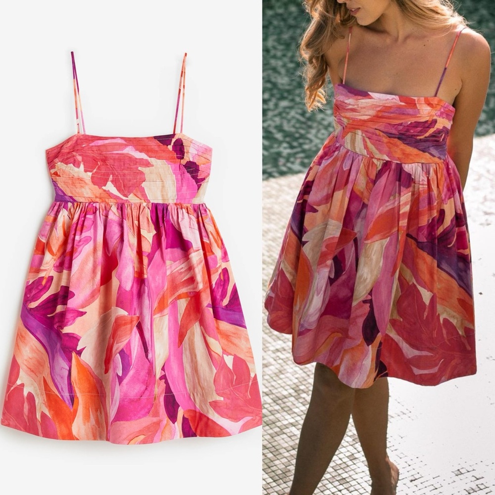 H&M Pink and Orange Spaghetti Strap Sundress